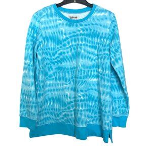 Lands End Womens Tie-Dye Blue Sweatshirt M/P 10-12 Cotton Blend Crewneck Long Sl